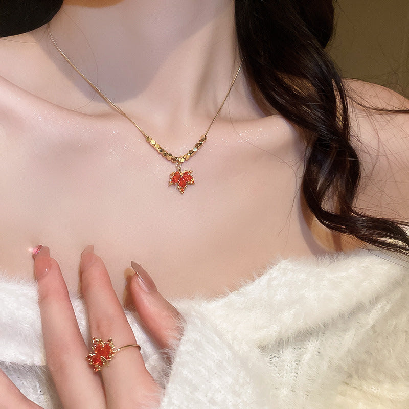 真金電鍍輕奢鋯石花朵愛心項鍊氣質鎖骨鏈網紅潮新款高級感項飾女