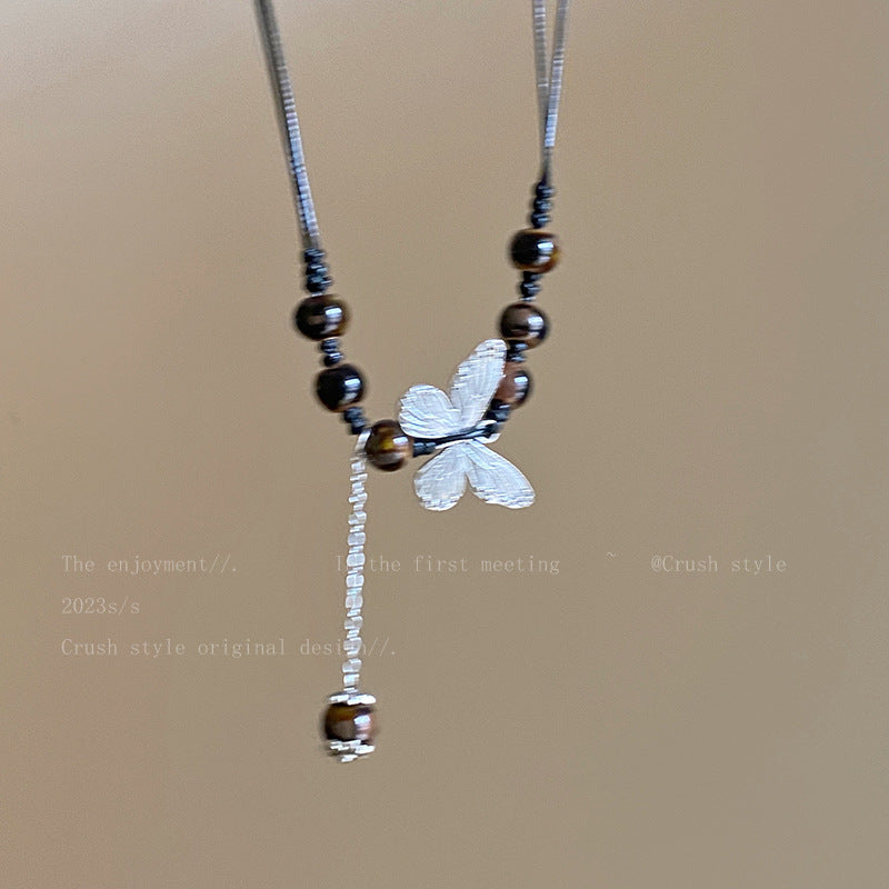 彩色卡通貓咪鑲鑽愛心蝴蝶結項鍊個性設計鎖骨鏈甜酷風項飾