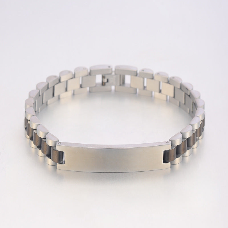 跨境新品不鏽鋼彎牌手鍊男士手錶帶百搭可刻字鈦鋼手錶鏈飾品