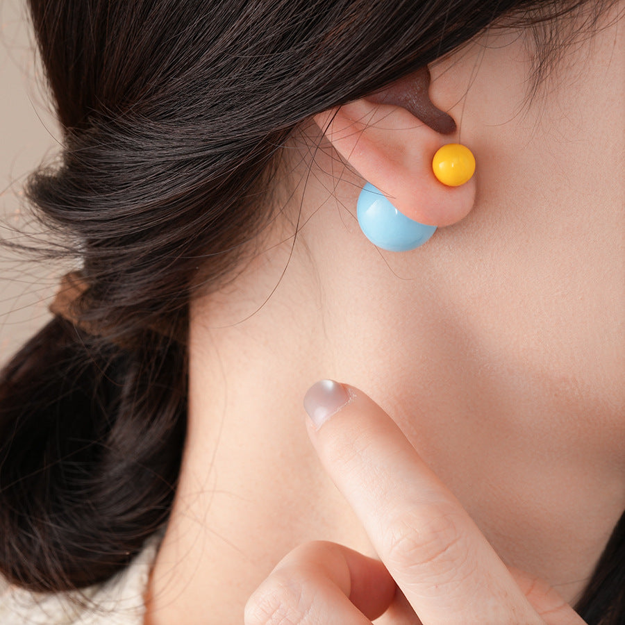銀針春夏多巴胺彩色亞克力圓珠耳釘一款兩戴耳環小衆甜美百搭耳飾