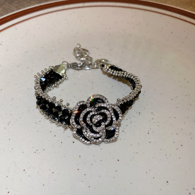 韓國復古個性鑲鑽滴油花朵水晶項鍊輕奢高級感氣質鎖骨鏈時尚項飾