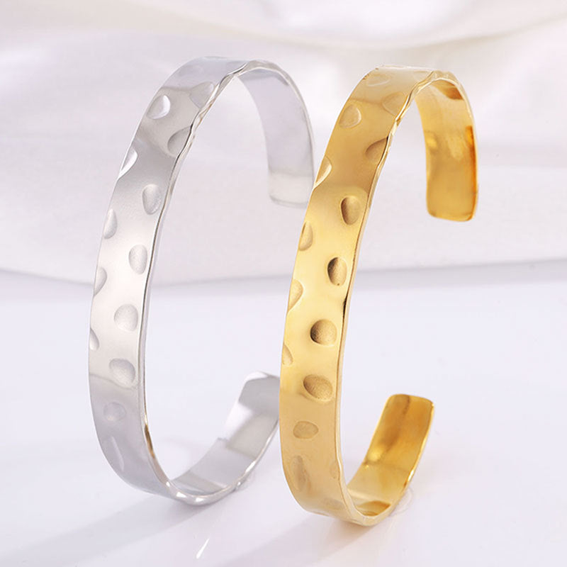 鈦鋼手鐲錘紋壓印開口手鐲女生高級感不掉色個性簡約手鐲