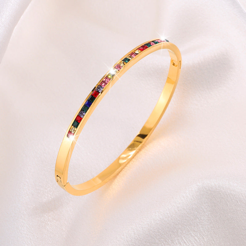 钛钢手镯彩色单排钻手镯女生高级感精致个性轻奢不掉色手镯