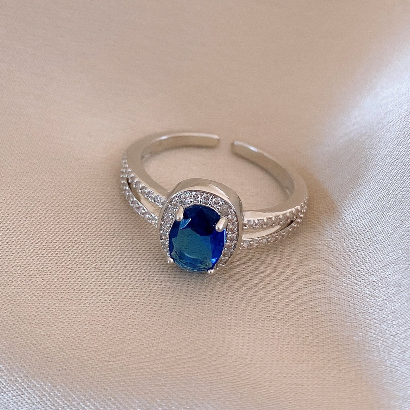 法式宮廷風幾何鋯石開口戒指輕奢高級感食指戒精緻手飾設計感小衆