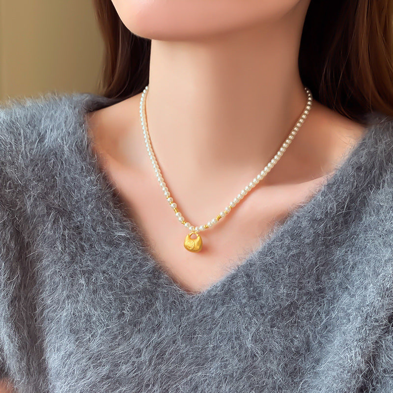 新中式福袋串珠珍珠項鍊氣質設計感鎖骨鏈國潮輕奢高級感項飾