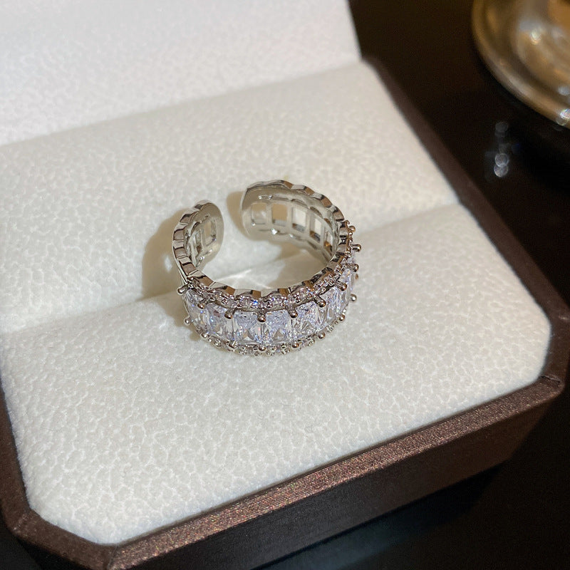 鋯石蝴蝶結愛心幾何開口戒指網紅輕奢時尚食指戒新款手飾淡水珍珠