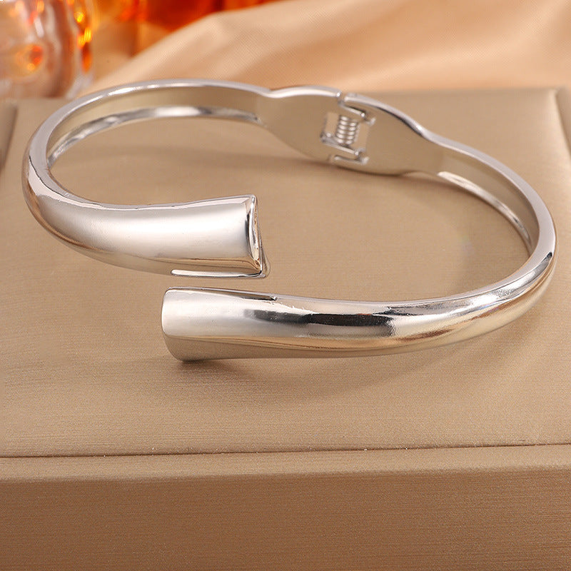 鈦鋼手鐲女飄帶開口簡約設計不掉色歐美風手鐲18k電鍍情侶款手鐲