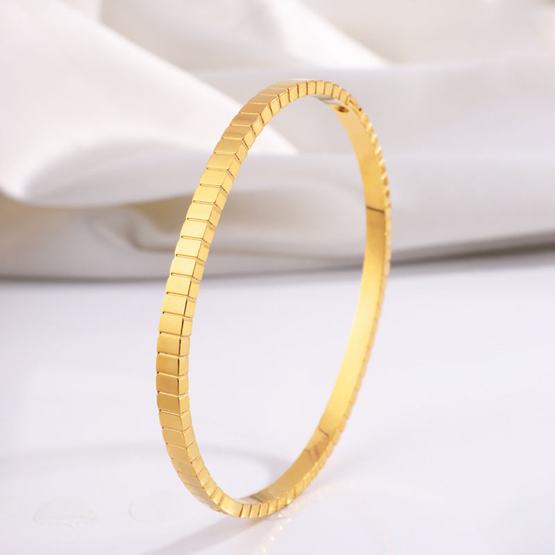 鈦鋼手鐲時尚簡約條紋開口不鏽鋼手鐲女生高級感不掉色百搭手環