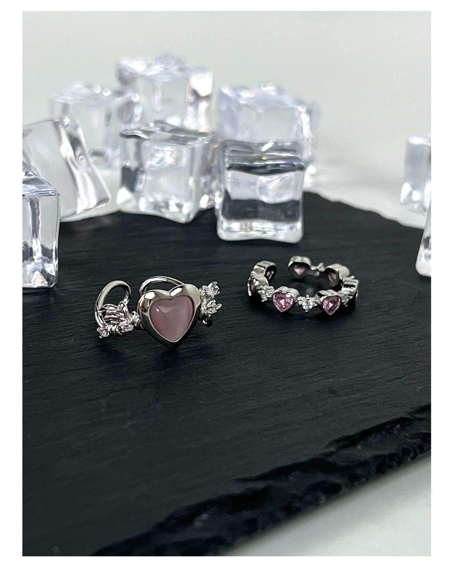 法式輕奢人造貓眼石款愛心戒指時尚氣質食指戒指環個性新款手飾女