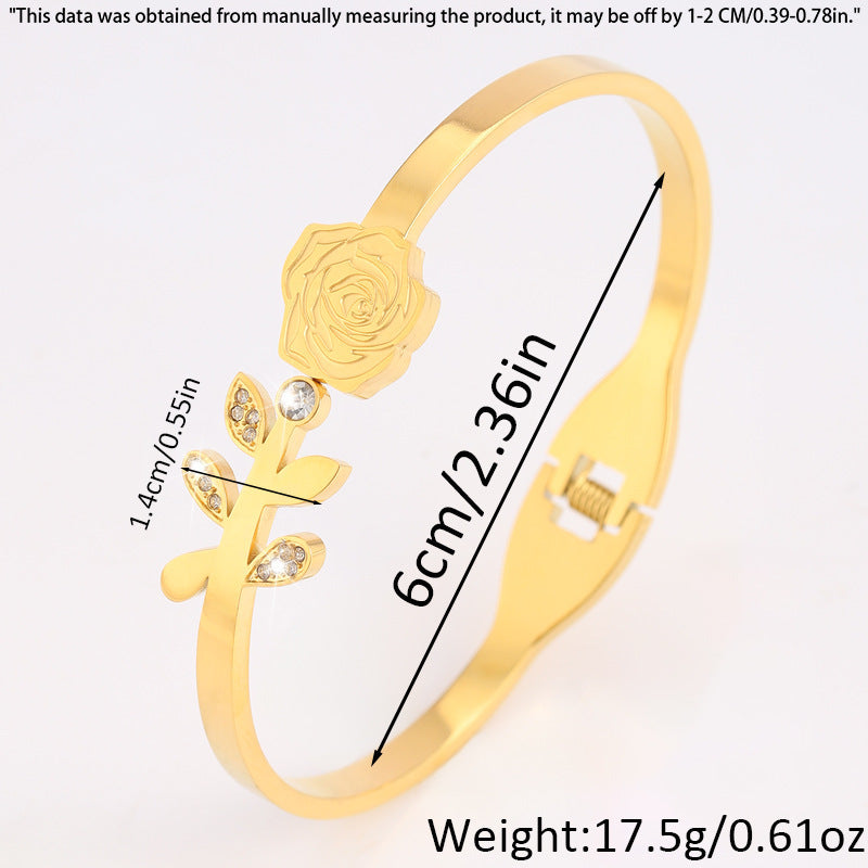 新款玫瑰花不鏽鋼手鐲女ins小衆設計高級感歐美輕奢百搭鈦鋼飾品