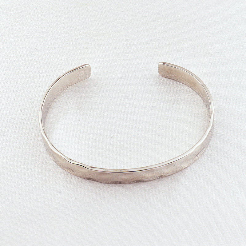 時尚簡約不鏽鋼凹凸開口手鐲女生高級感歐美小衆設計不掉色手環