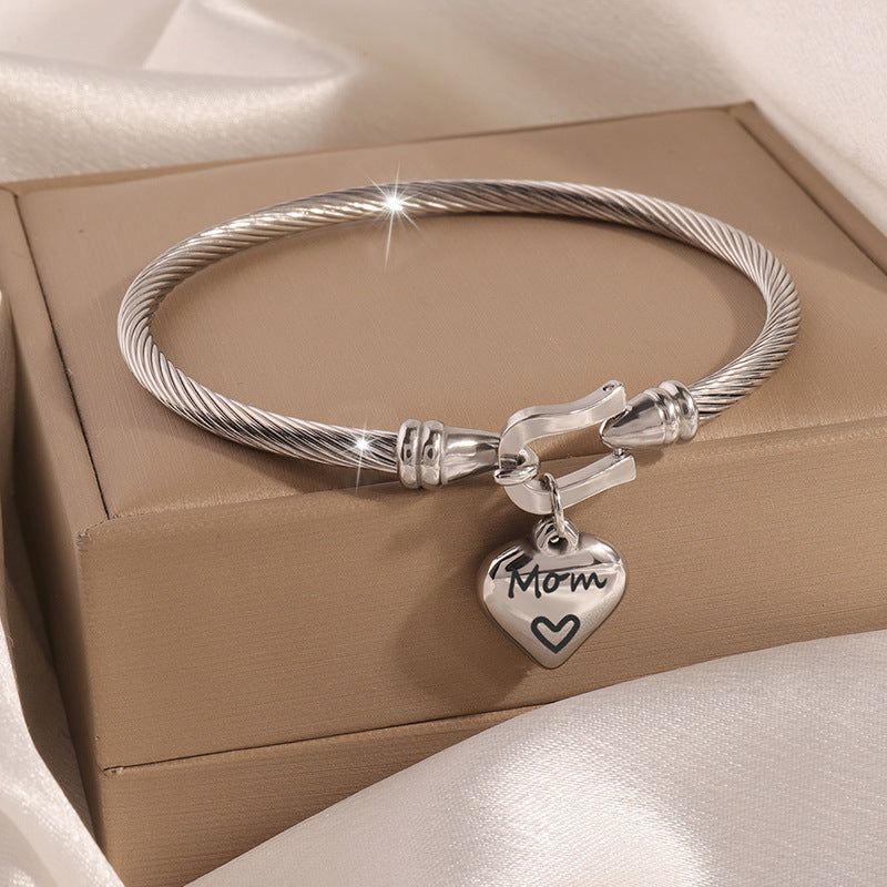 鈦鋼手鐲麻花線桃心愛心刻字英文精緻不鏽鋼女生高級感小衆風手環