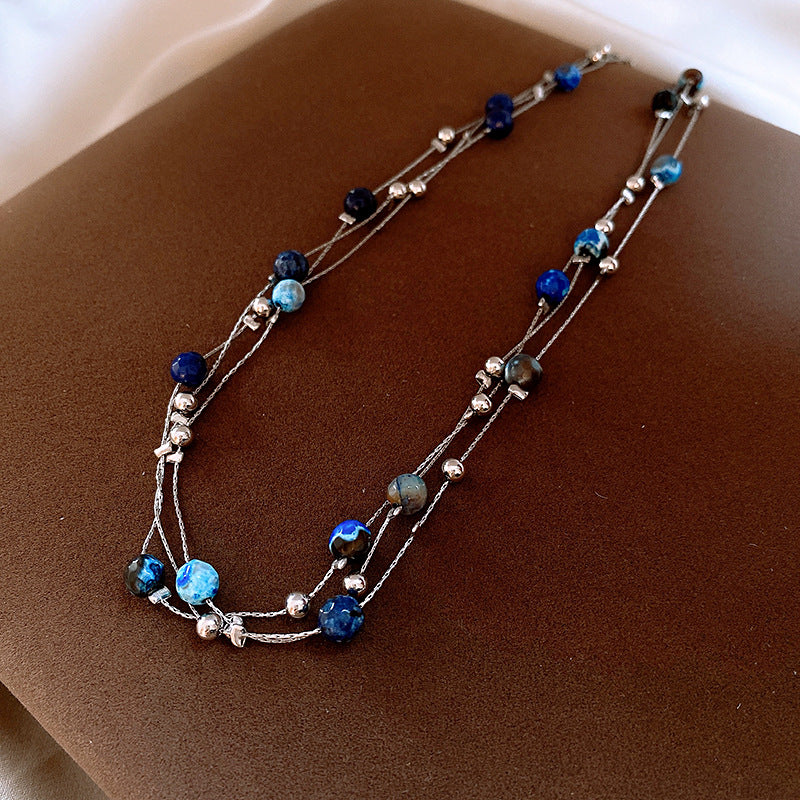 歐美不規則人造石款長款串珠項鍊個性時尚鎖骨鏈復古高級感項飾女