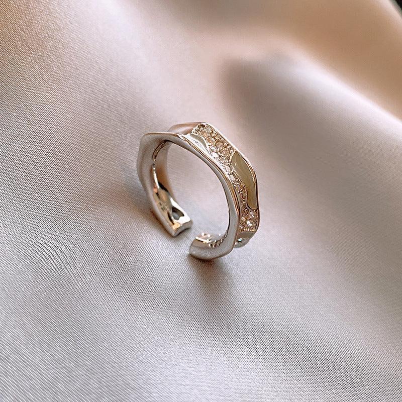 時尚滴油不規則鋯石開口戒指小清新百搭食指戒法式輕奢高級感手飾