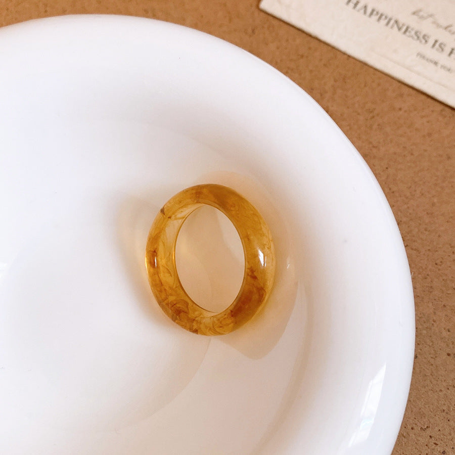 法式簡約圓形暈染樹脂戒指輕奢高級感時尚食指戒設計感小衆手飾女