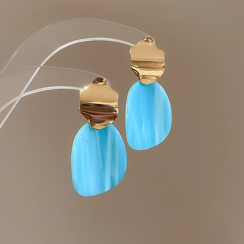 銀針小清新藍色米珠水晶花朵耳環甜美少女耳釘輕奢高級感耳飾