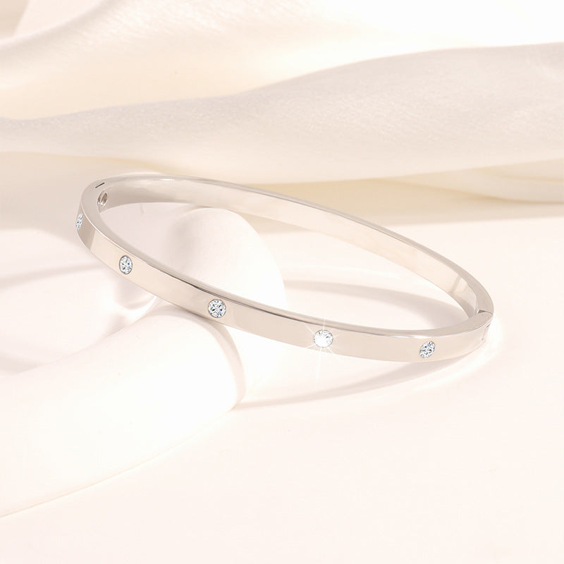 鈦鋼手鐲女生高級感跨境時尚輕奢精緻不掉色飾品不鏽鋼鑲鑽手鐲