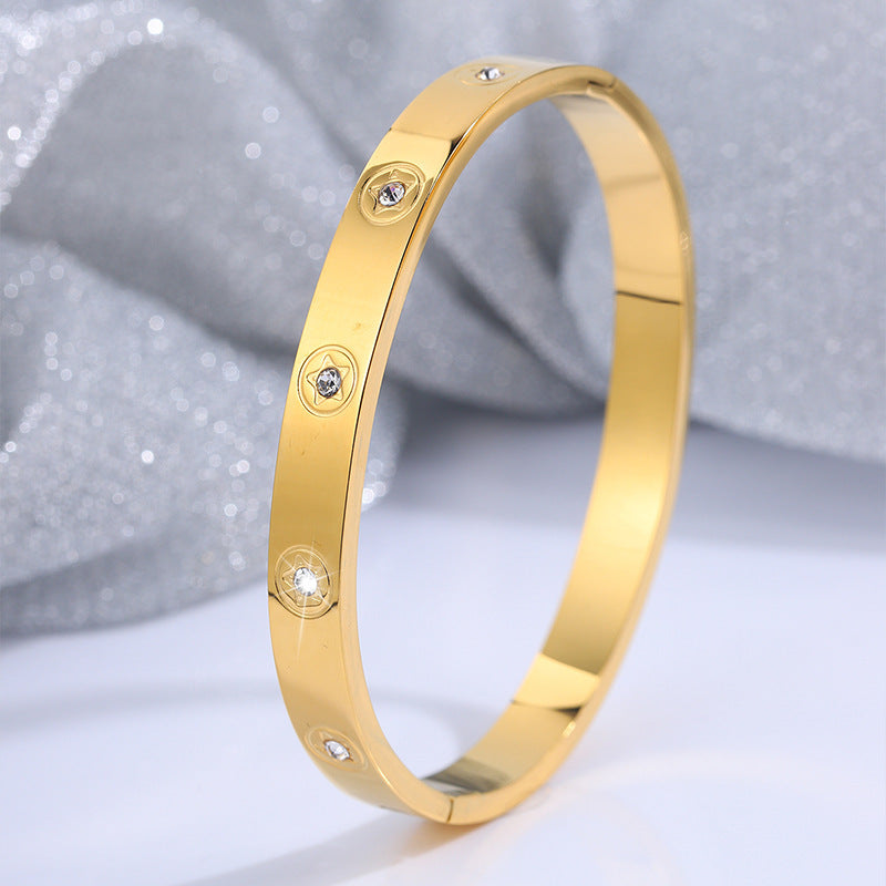 鈦鋼手鐲個性設計五角星鑲鑽不掉色手鐲女生高級感百搭18k手鐲