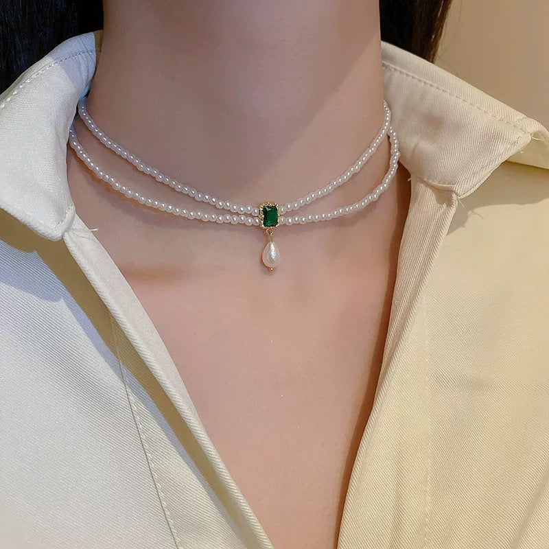 法式復古蝴蝶結花朵珍珠項鍊女網紅氣質感流蘇鎖骨鏈韓國個性項飾