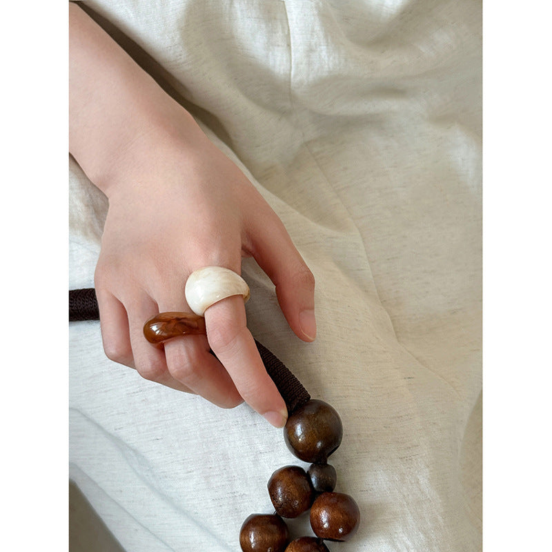 跨境暈染樹脂橢圓幾何戒指小衆復古清冷感指環氣質高級感手飾