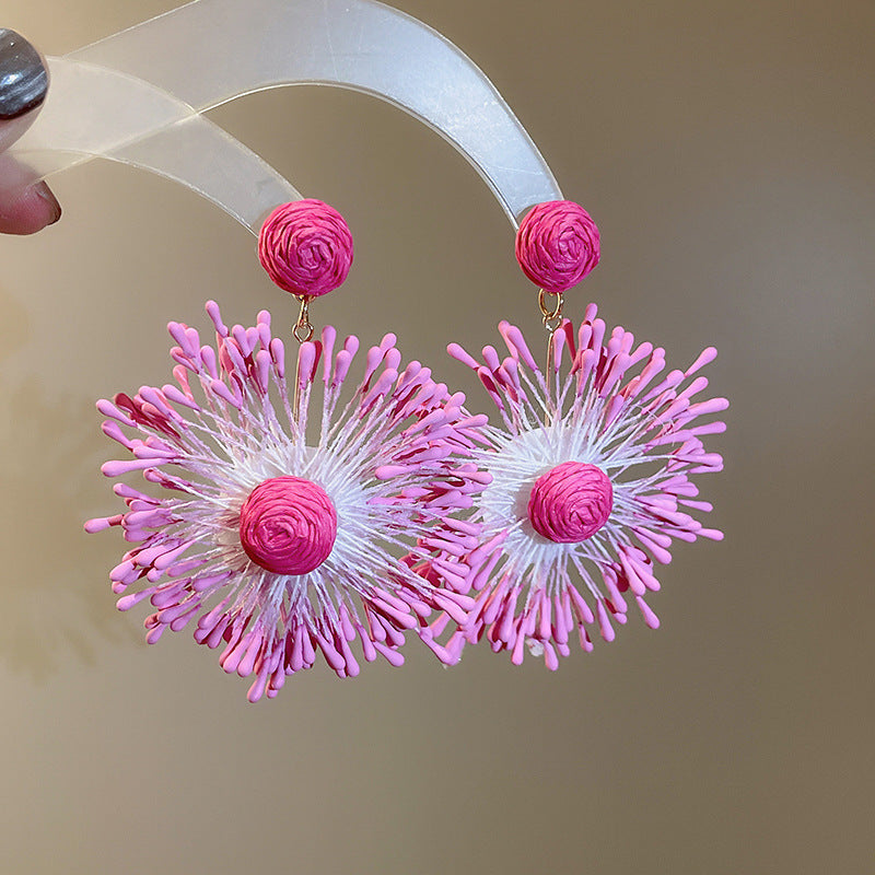 銀針小清新藍色米珠水晶花朵耳環甜美少女耳釘輕奢高級感耳飾