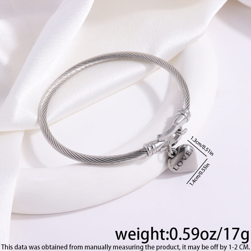 鈦鋼手鐲 創意字母愛心不鏽鋼手鐲女生高級感 男女款手環馬蹄扣