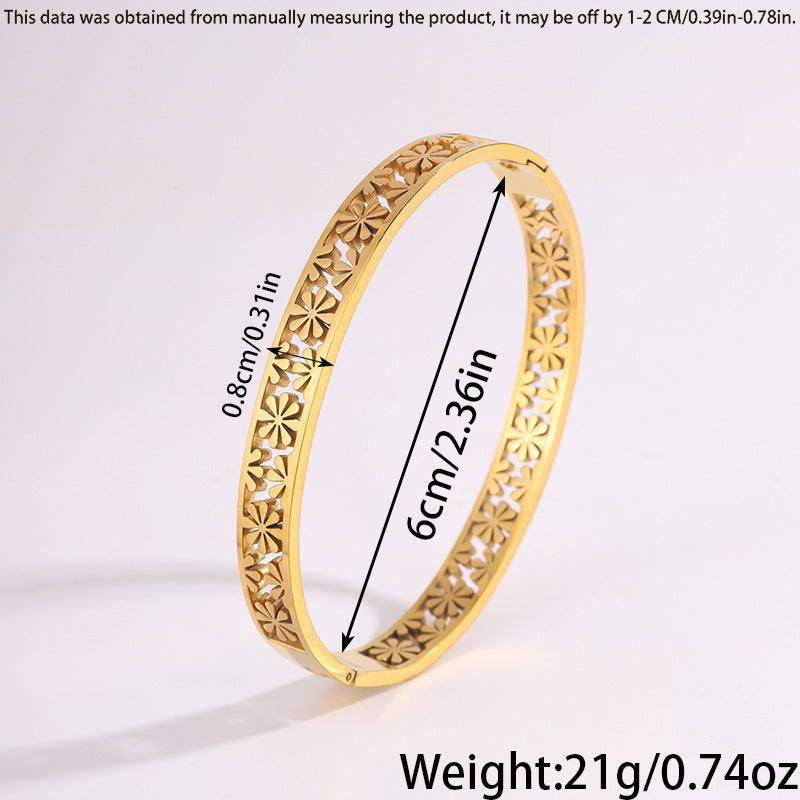 韓版女小雛菊鈦鋼手鐲簡約設計鏤空花瓣氣質百搭手鐲飾品手環