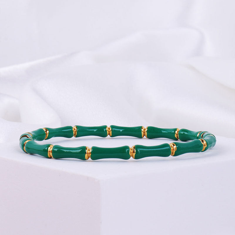 歐美冷淡風滴膠竹節鈦鋼手鐲女小衆跨境時尚百搭手環新款配飾