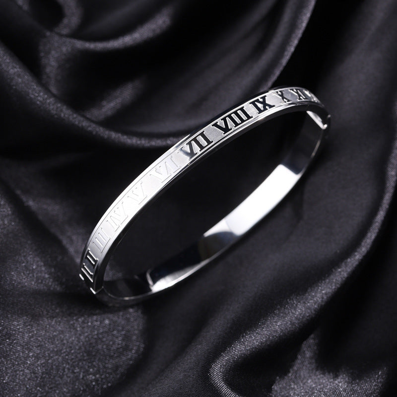 鈦鋼手鐲希臘數字羅馬文不鏽鋼手鐲女生高級感時尚復古不掉色手環
