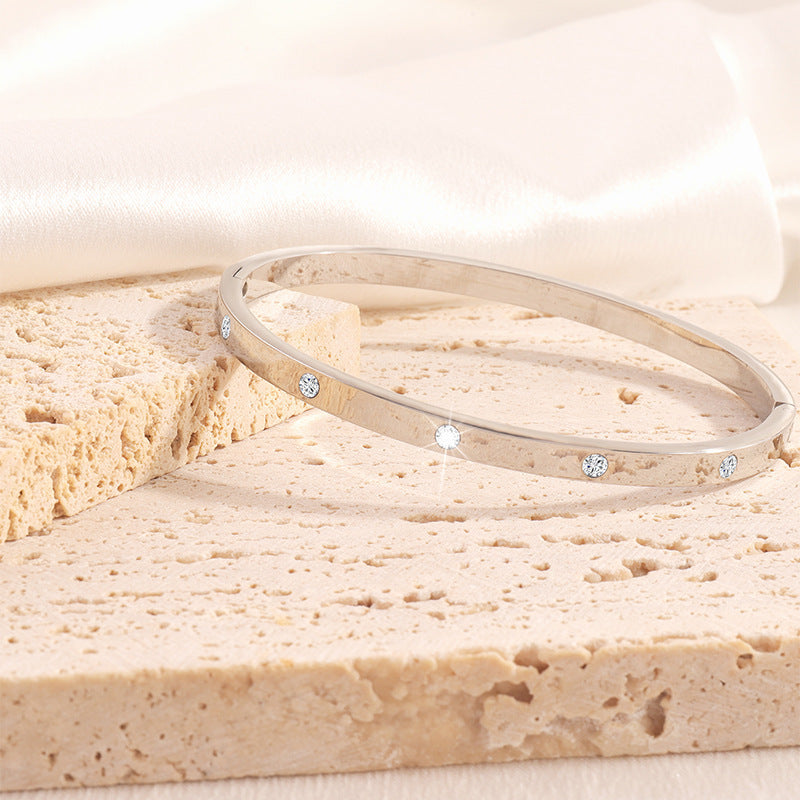 鈦鋼手鐲女生高級感跨境時尚輕奢精緻不掉色飾品不鏽鋼鑲鑽手鐲