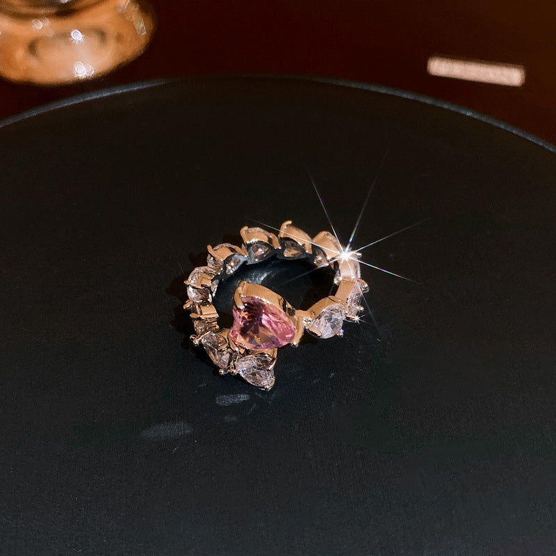 真金電鍍甜酷風鋯石愛心蛇形開口戒指時尚通勤食指戒網紅輕奢手飾