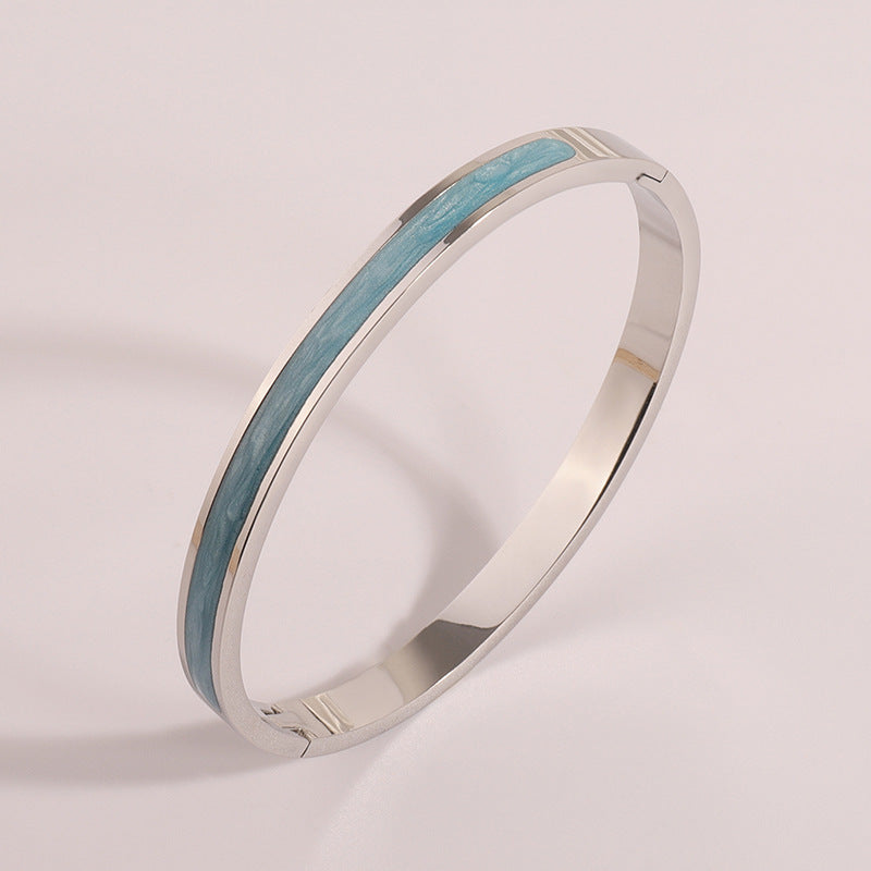 跨境新品圓圈滴油不鏽鋼手鐲女歐美輕奢小衆設計高級感不掉色手鐲