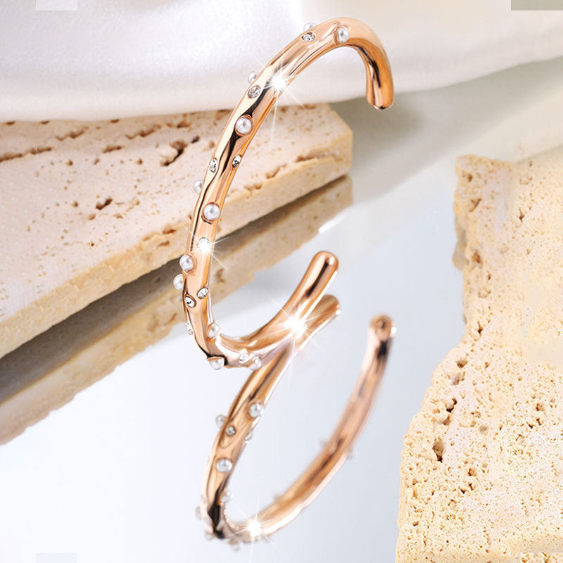 開口手鐲鑄造鈦鋼手鐲女生高級感精緻鑲鑽五角星珍珠不掉色手環