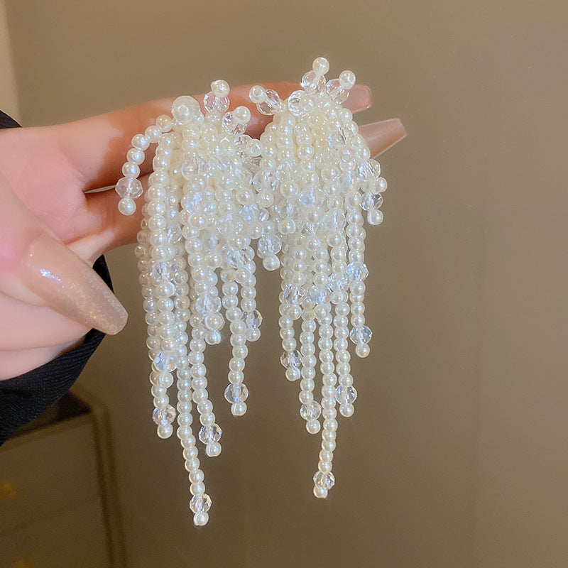 銀針甜美花朵蝴蝶珍珠流蘇耳環時尚潮流耳釘氣質高級感耳飾女