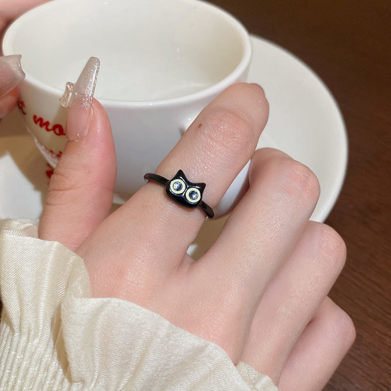 卡通可愛滴油貓咪兔子開口戒指個性設計感食指戒甜酷風氣質手飾女