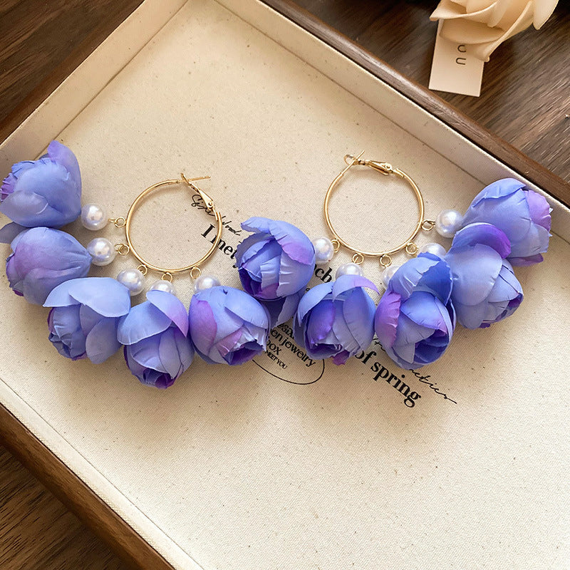 波西米亞超仙花朵流蘇耳環女早春時尚百搭耳釘輕奢高級感耳飾