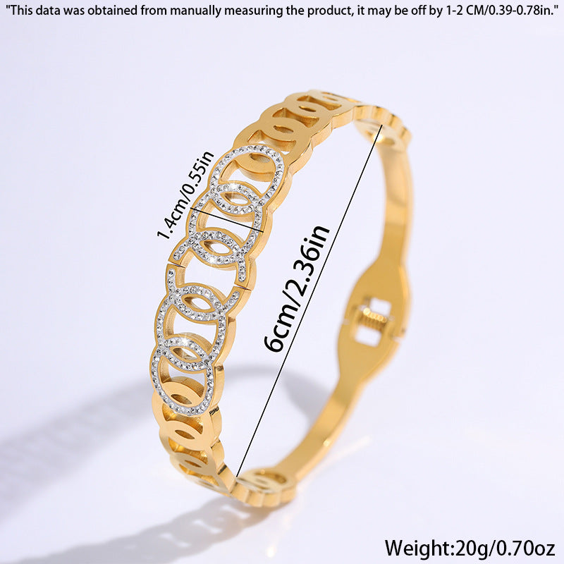 新款幸運五環滿鑽彈力開口手鐲女高級輕奢個性百搭鈦鋼不掉色手鐲