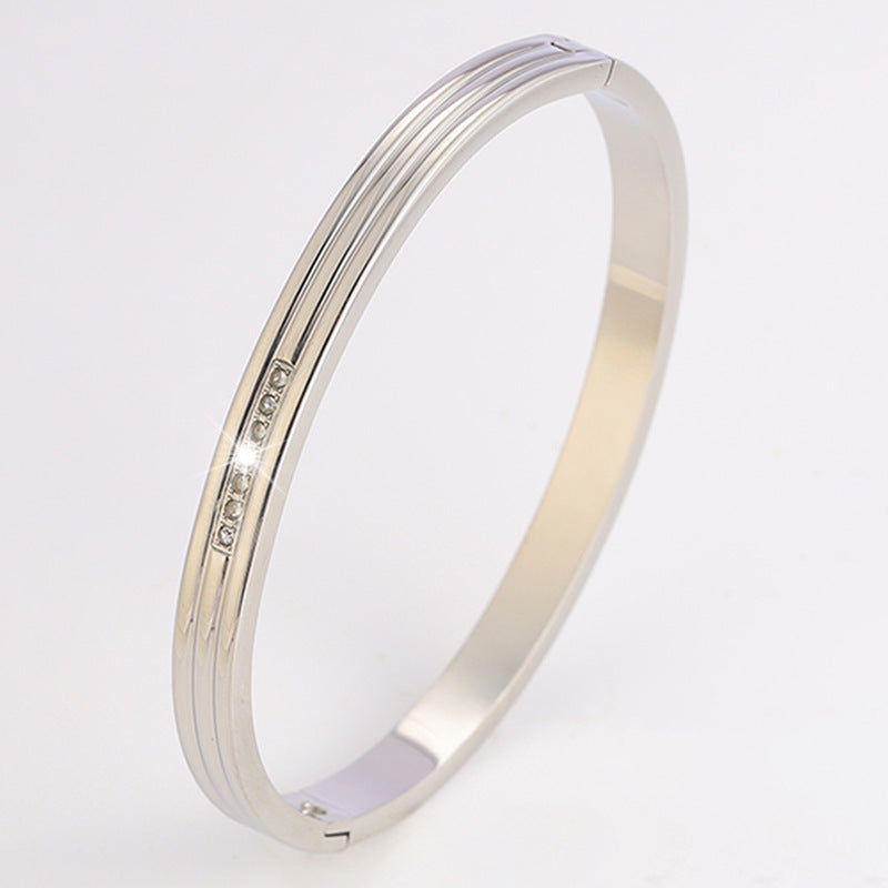 鈦鋼手鐲雙條紋滿天星七顆鑽手鐲女生高級感不掉色精緻鑲鑽手鐲