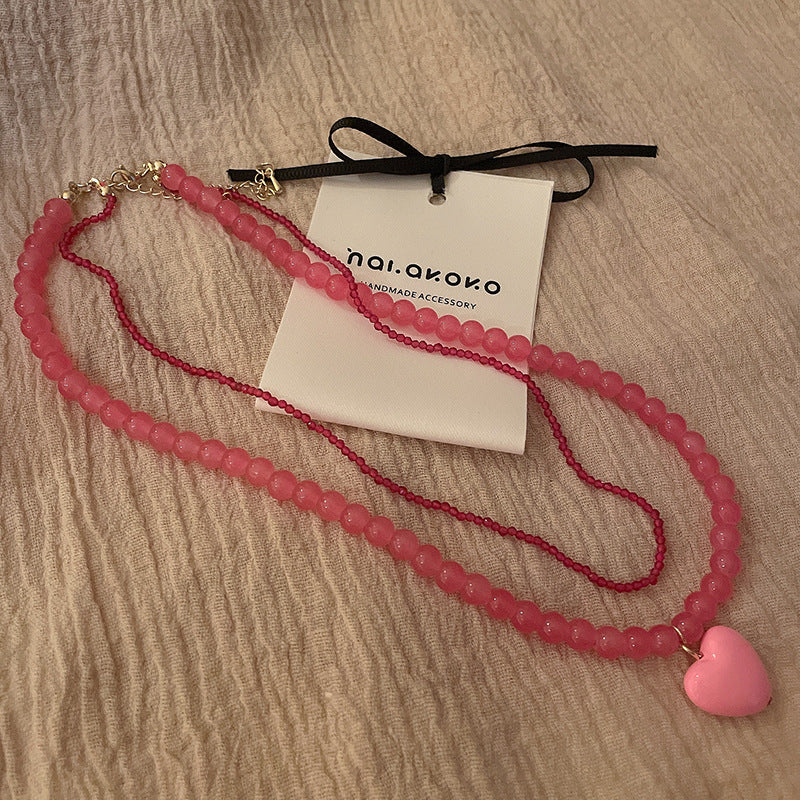 多巴胺粉色串珠星星愛心蝴蝶項鍊小清新甜美鎖骨鏈新款超仙項飾女