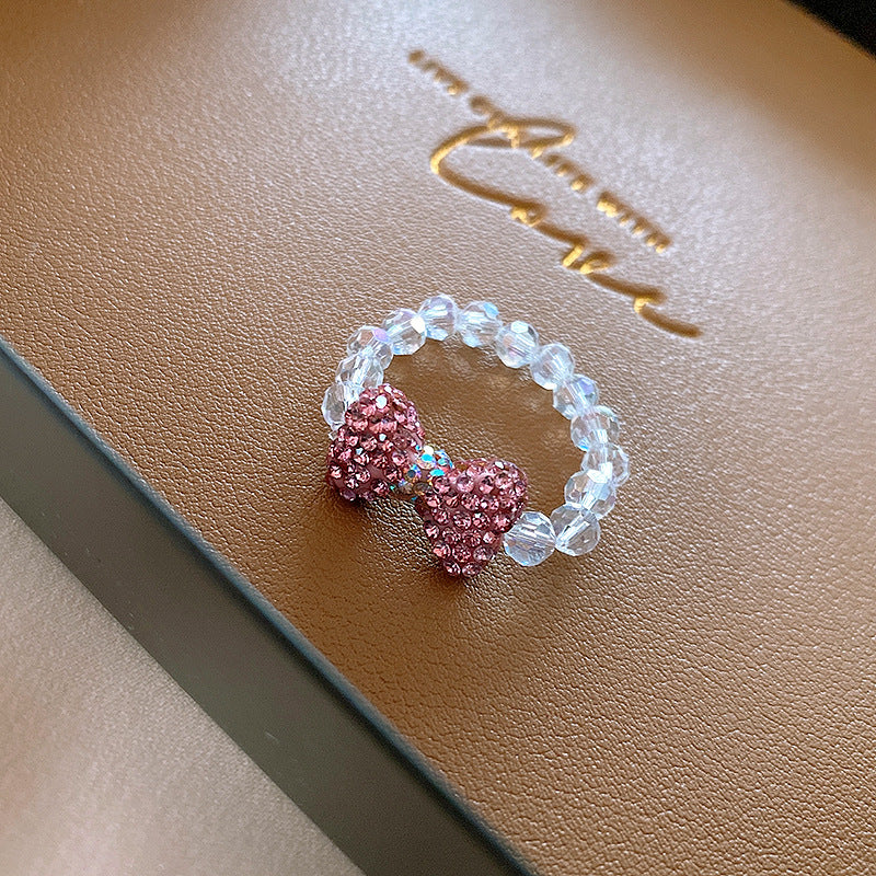 鑲鑽蝴蝶結水晶戒指甜美可愛少女心食指戒小衆時尚高級感手飾