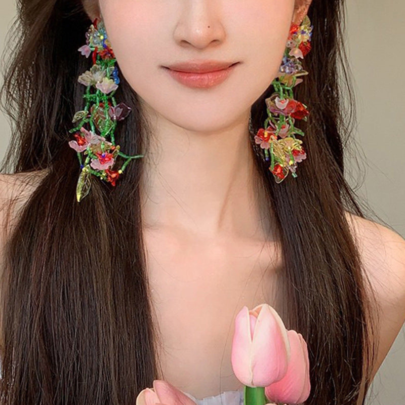 銀針甜美花朵蝴蝶珍珠流蘇耳環時尚潮流耳釘氣質高級感耳飾女