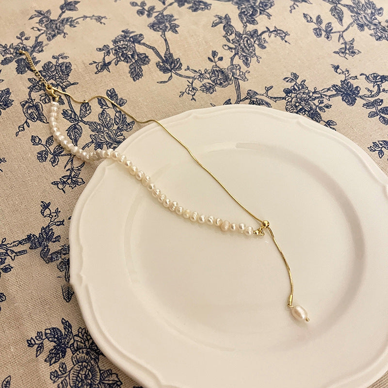 巴洛克淡水珍珠愛心項鍊氣質時尚高級感鎖骨鏈法式復古氣質項飾女