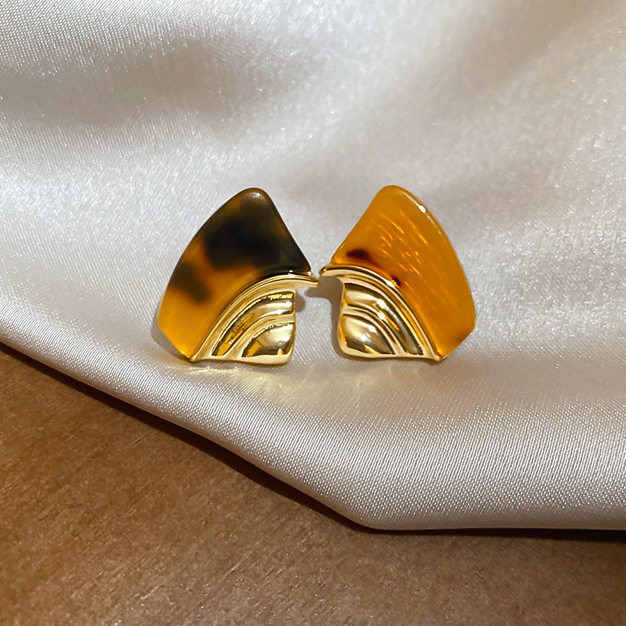 銀針樹脂不規則幾何形鏤空耳環輕奢高級感耳釘復古耳飾設計感小衆