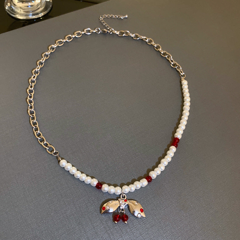 韓國氣質鑲鑽花朵水晶珍珠項鍊時尚氣質高級感鎖骨鏈項墜網紅項飾