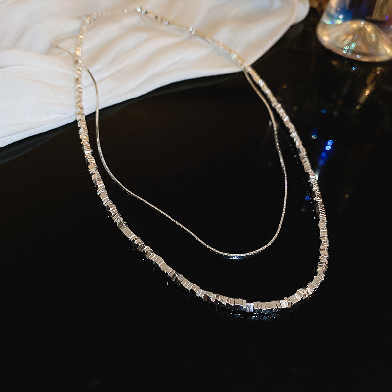 網紅小衆方形人造碎銀形吊墜項鍊時尚簡約鎖骨鏈法式氣質項飾