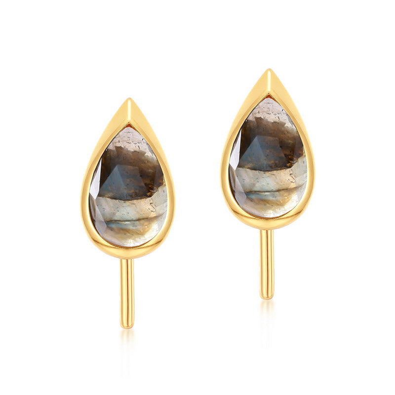 S925 純銀鍍 10K 金套裝|天然拉長石 水滴形歐美風必備