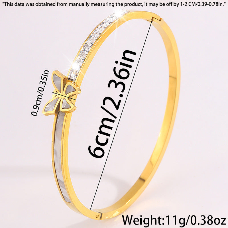 歐美時尚蝴蝶鑲鑽鈦鋼手鐲女高級感不掉色百搭氣質排鑽手鐲飾品