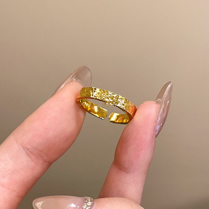 18k真金電鍍鋯石橢圓形開口戒指輕奢高級感食指戒復古氣質手飾女