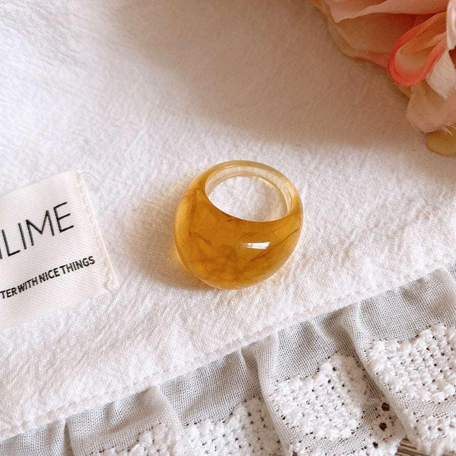 法式復古暈染橢圓樹脂戒指輕奢高級感個性食指戒設計感小衆手飾女