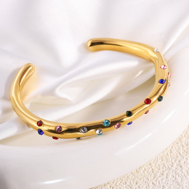 鈦鋼手鐲 鑄造交叉鑲鑽手鐲女生高級感 歐美時尚不掉色百搭手環